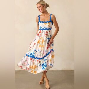 Floral Maxi Sundress with Blue Trim
